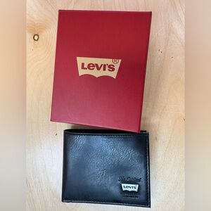 Levi's Wallet Black Leather Bifold with RFID for Identity Theft Protection